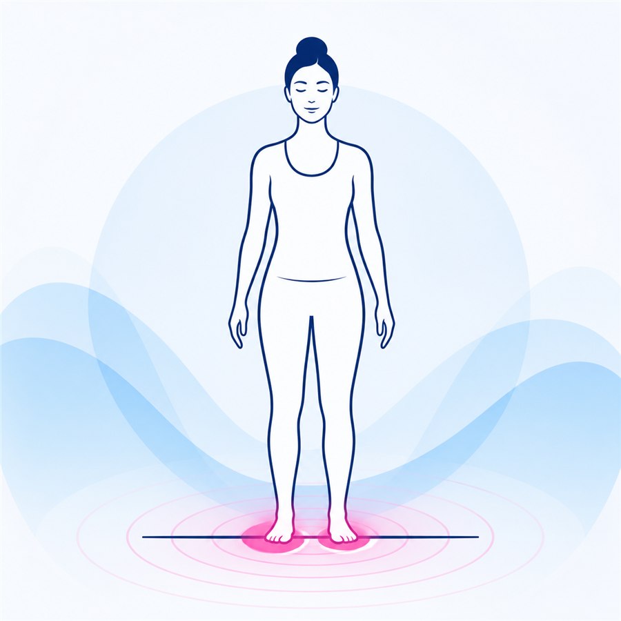 Illustration von Füßen und Balance mit farblich markierter Region